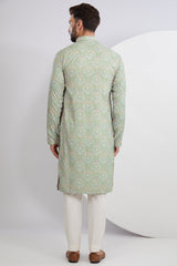 Pastel Green Multi Embroidered Kurta - kasbahmen