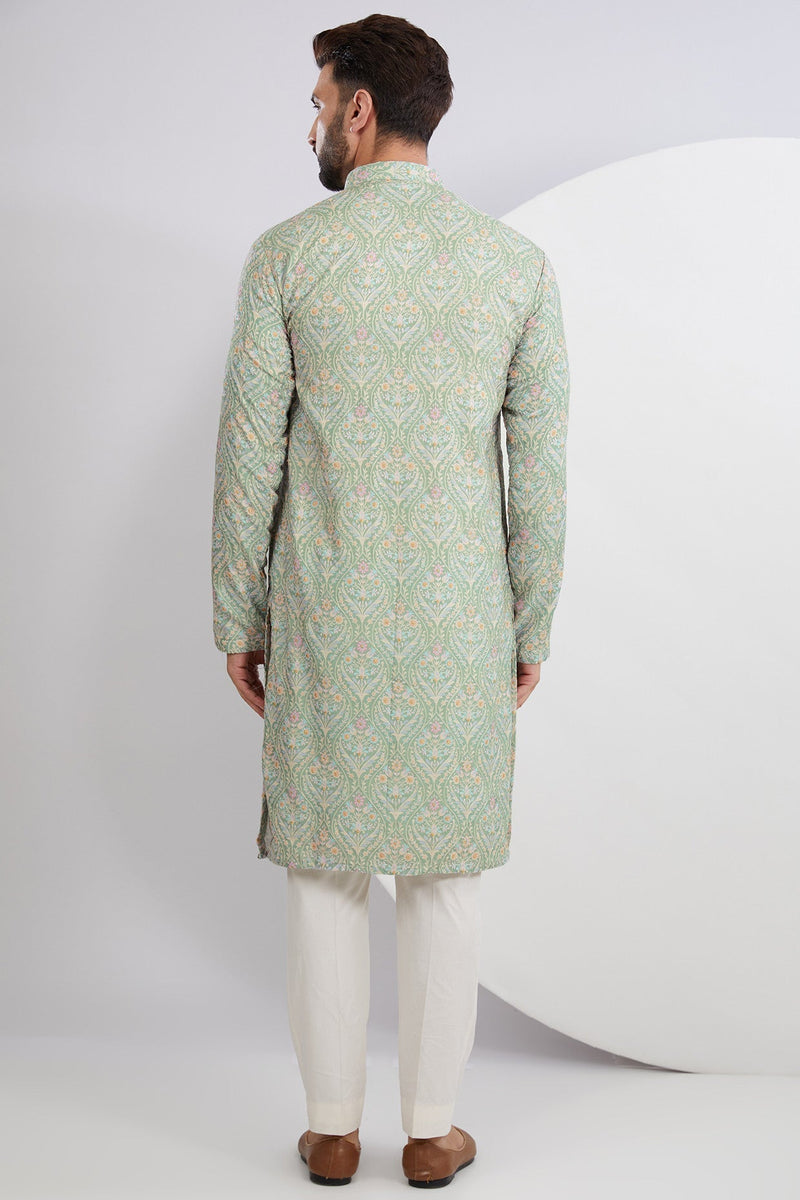 Pastel Green Multi Embroidered Kurta - kasbahmen