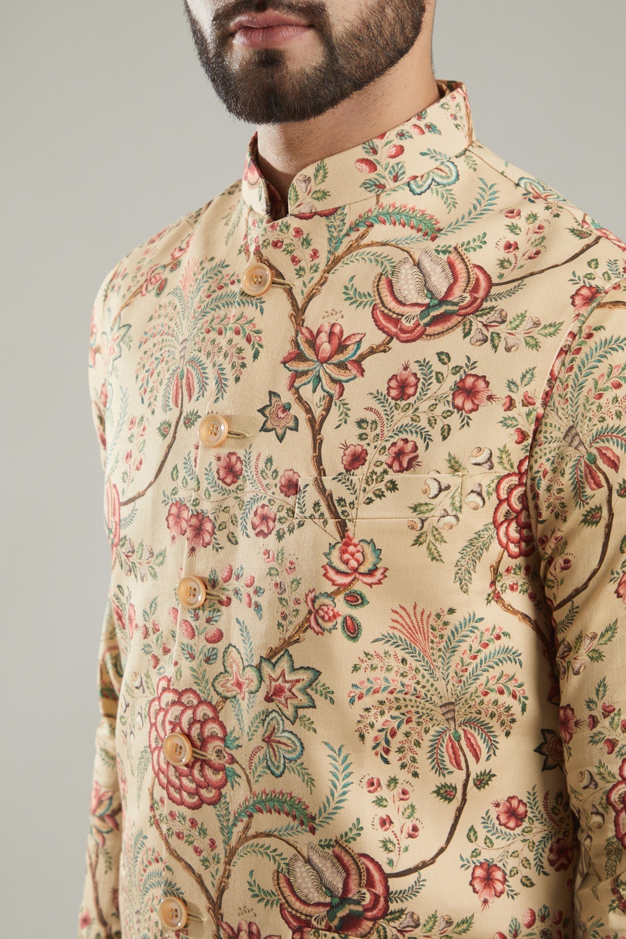 Nude Printed Jacket With Kurta - kasbahmen