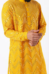 yellow mirror work kurta