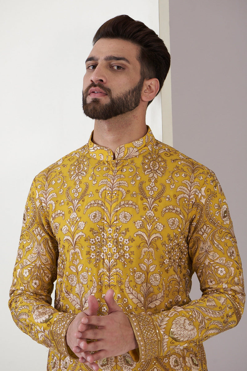 Yellow embroidered kurta - kasbahmen