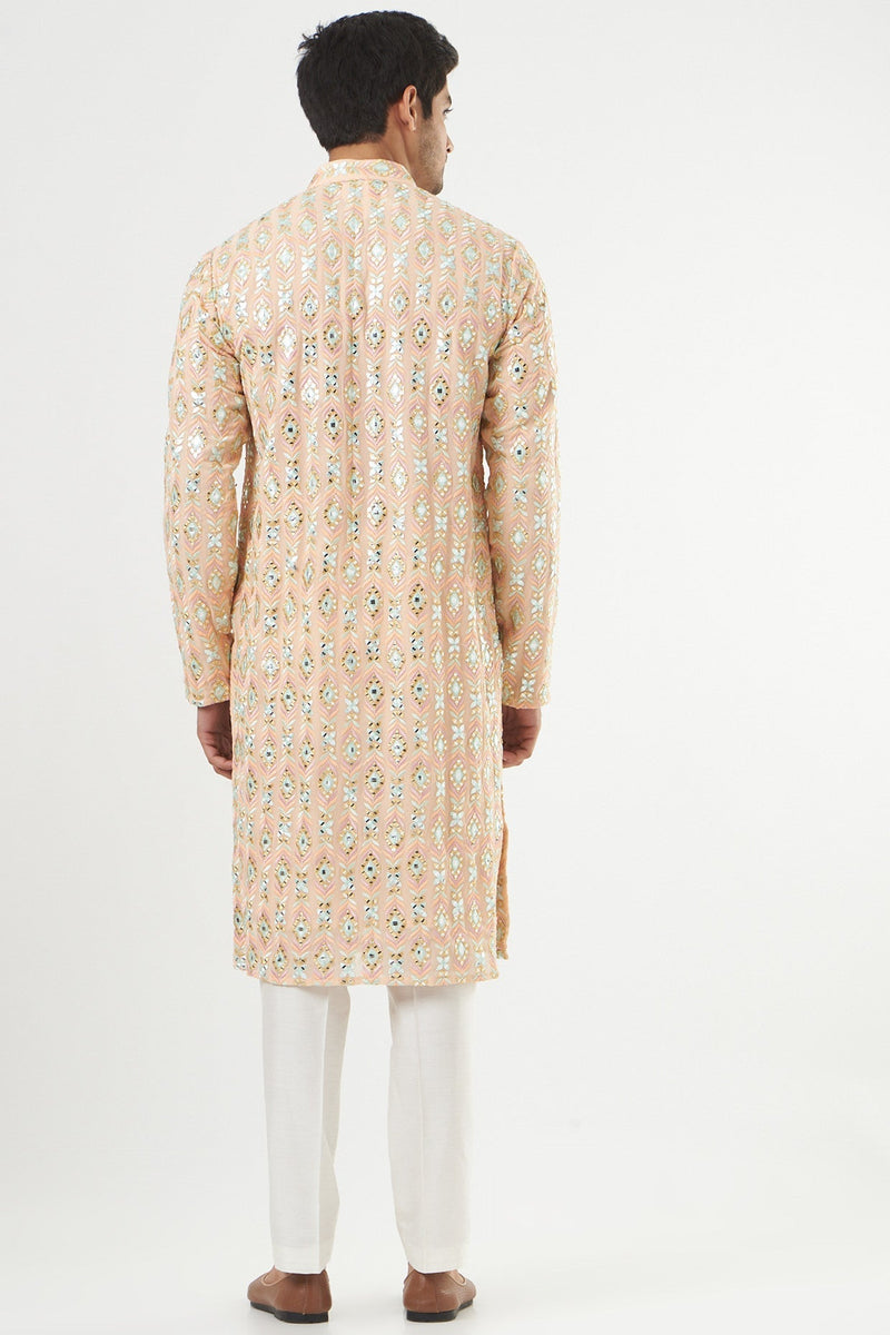 Peach Georgette Embroidered Kurta - kasbahmen