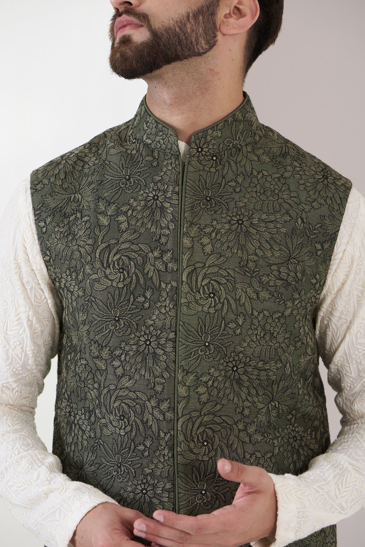 Mehandi Green Nehru Jacket - kasbahmen