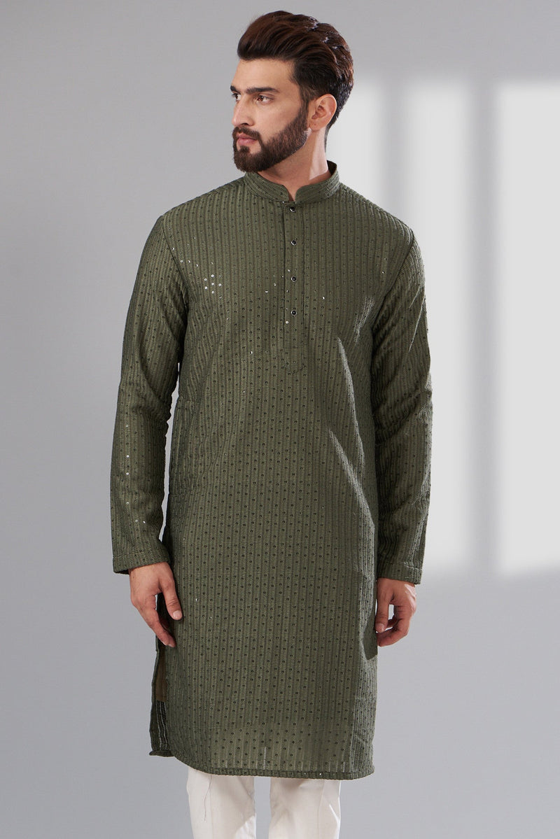 Mehndi Green Chikankari Kurta - kasbahmen