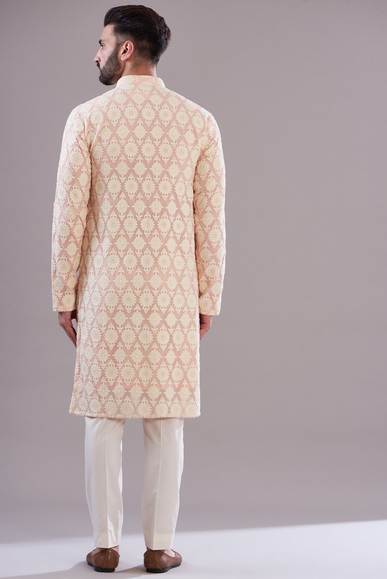 Powder pink chikankari kurta - kasbahmen