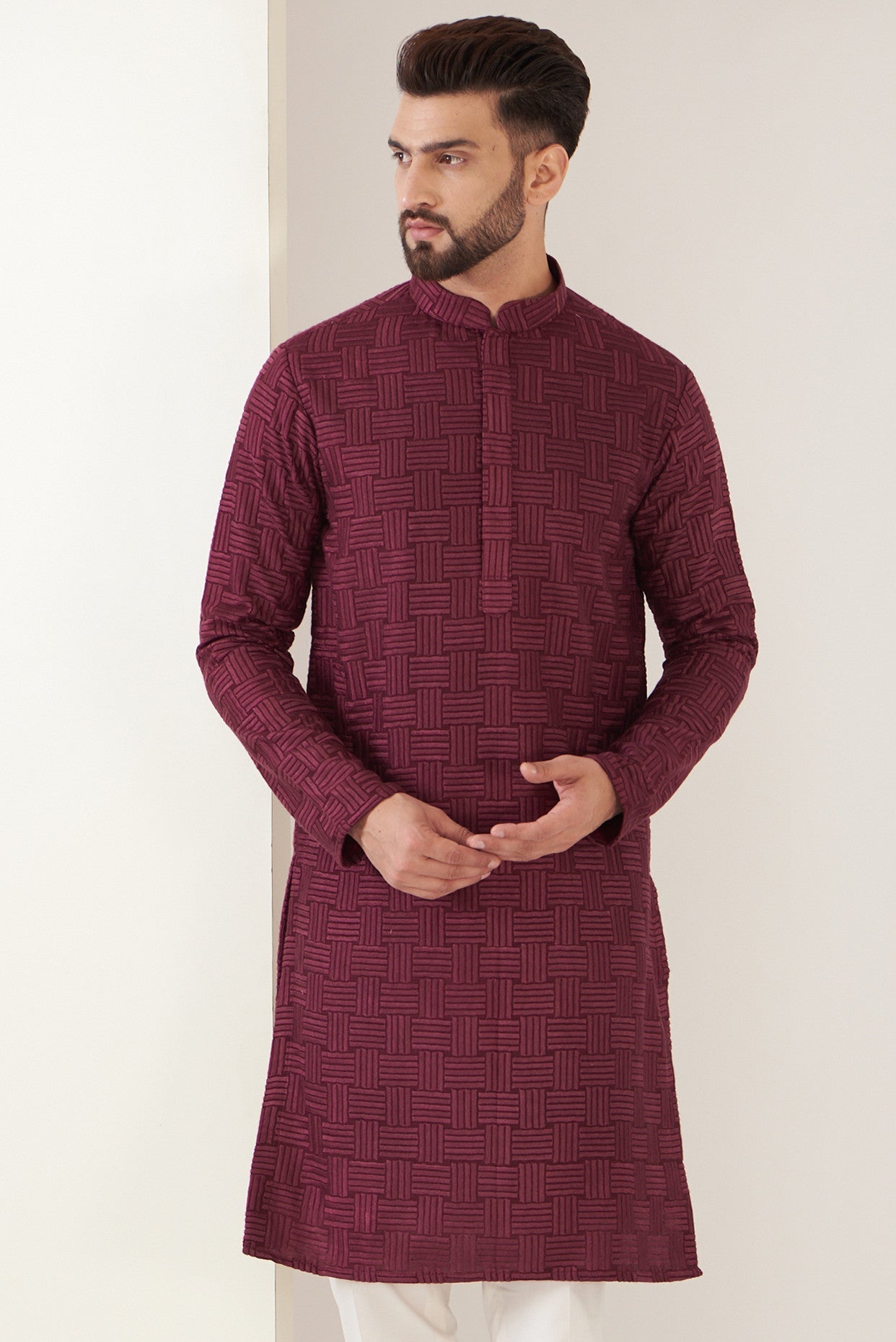 Maroon thread work kurta - kasbahmen