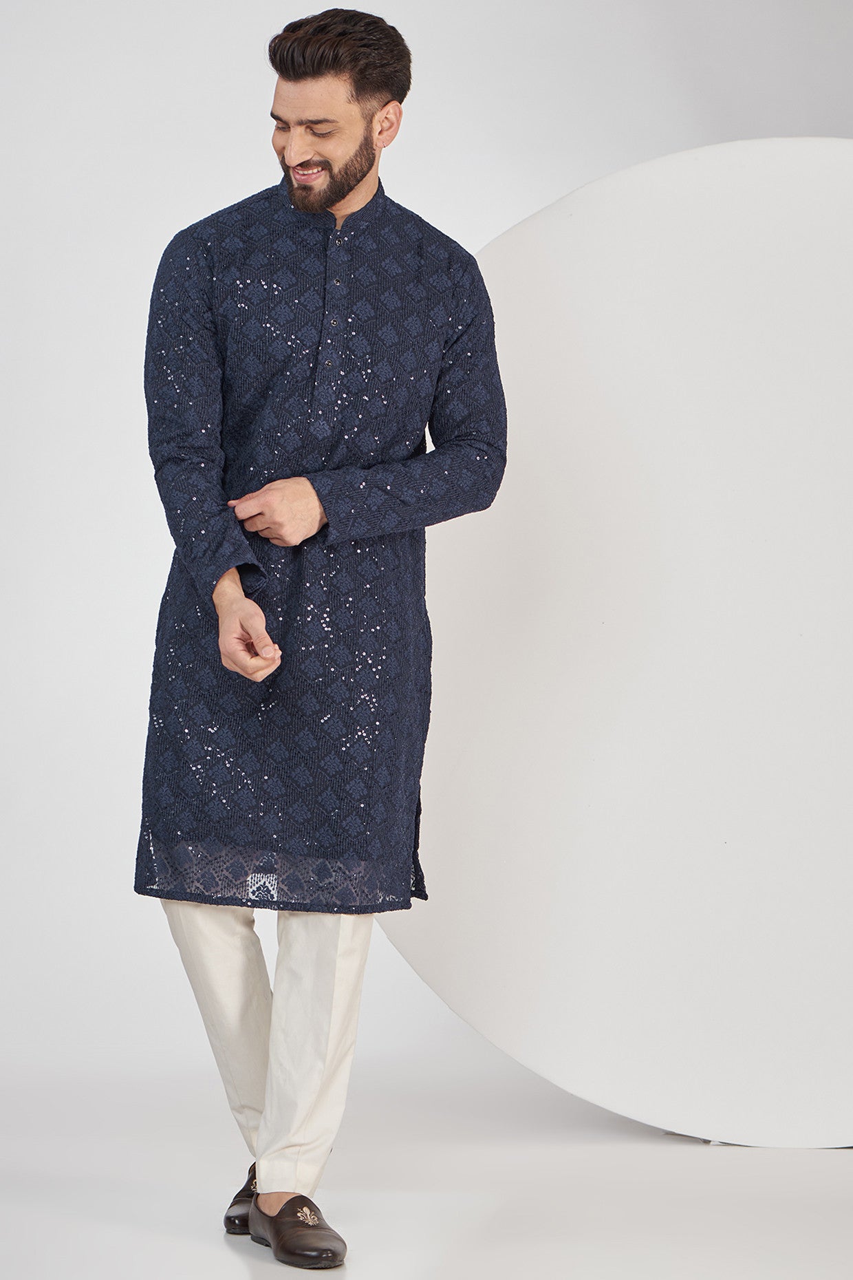 Navy Blue Chikankari Kurta - kasbahmen