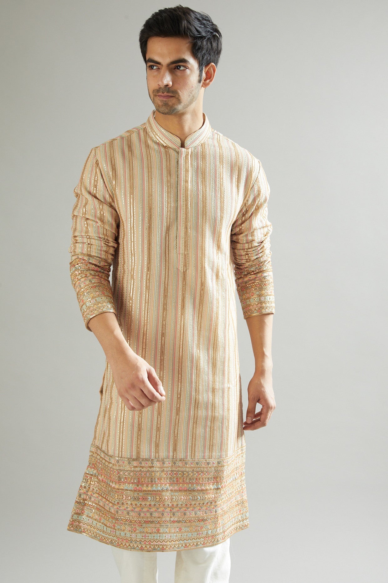 Nude Thread Embroidered Kurta - kasbahmen