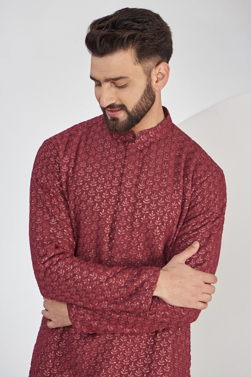 Maroon Chikankari Kurta - kasbahmen