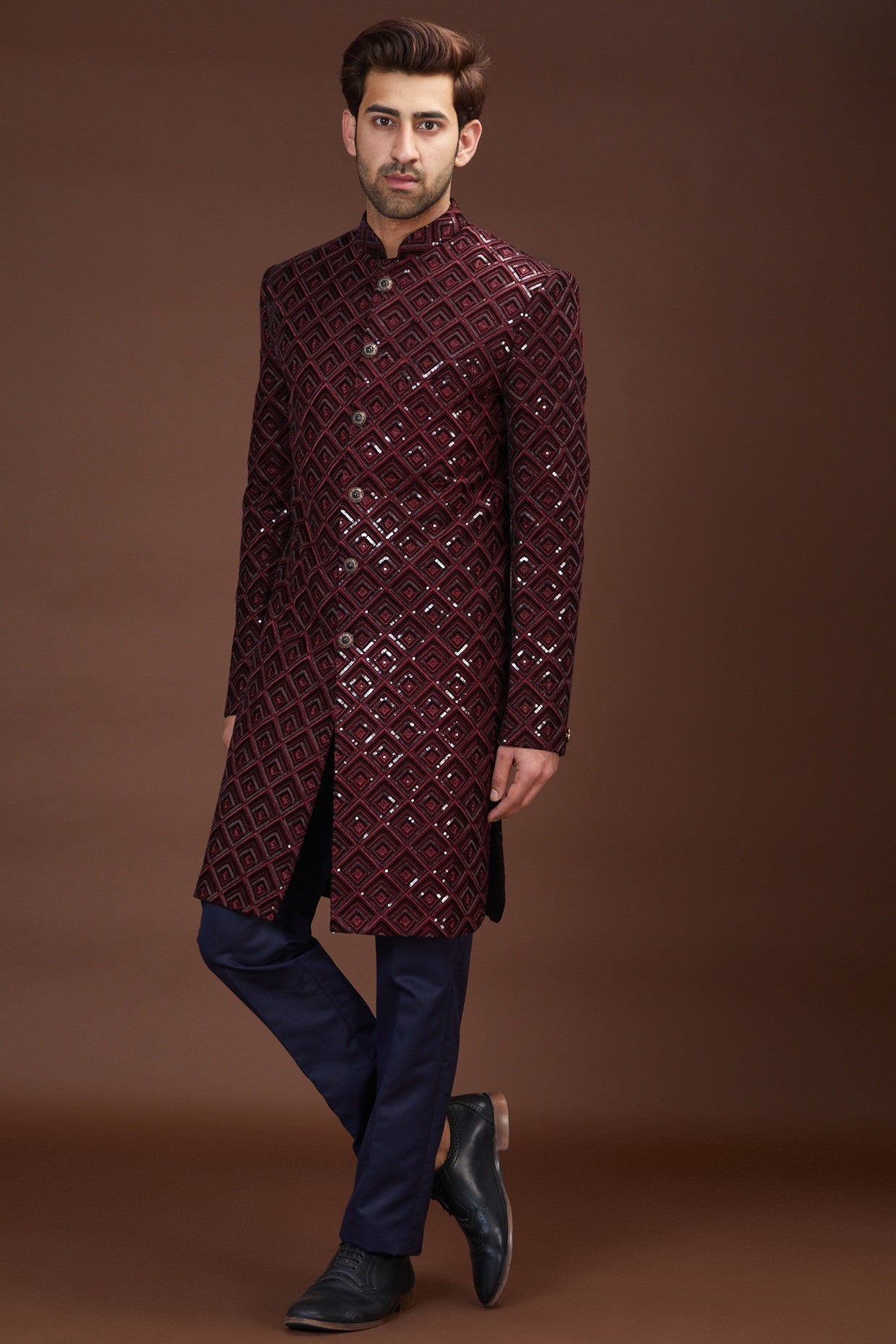 Maroon royal cut indowestern - kasbahmen