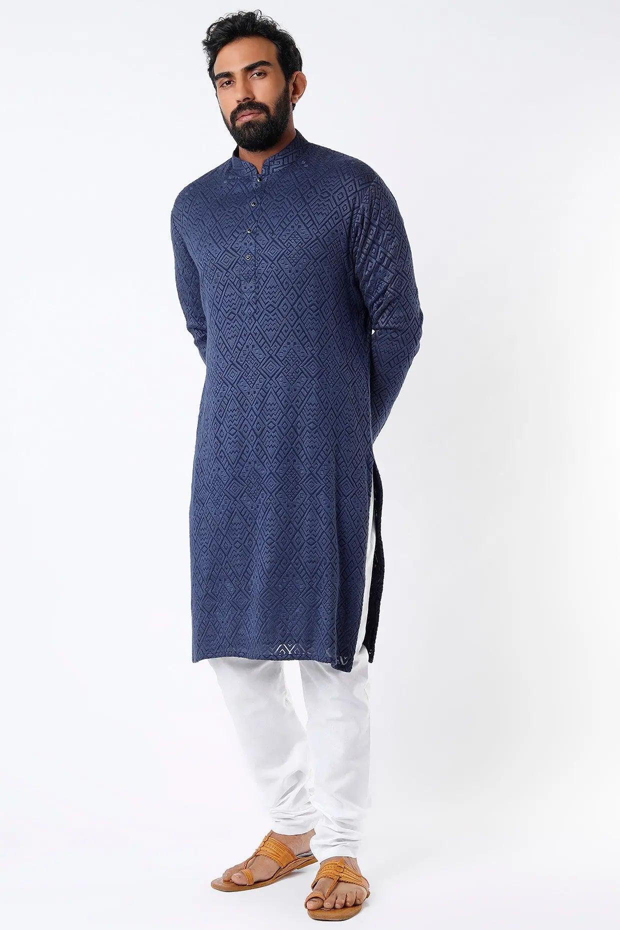 Cobalt Blue Chickankari Kurta - kasbahmen