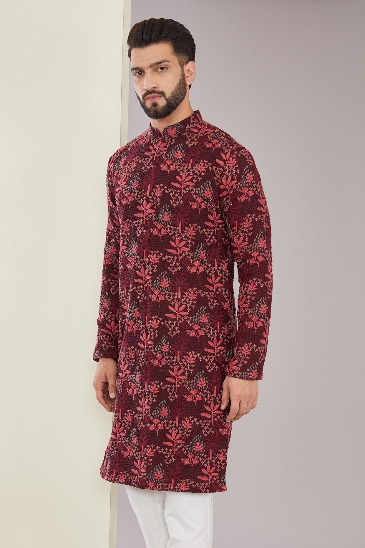 Maroon Threadwork Kurta - kasbahmen