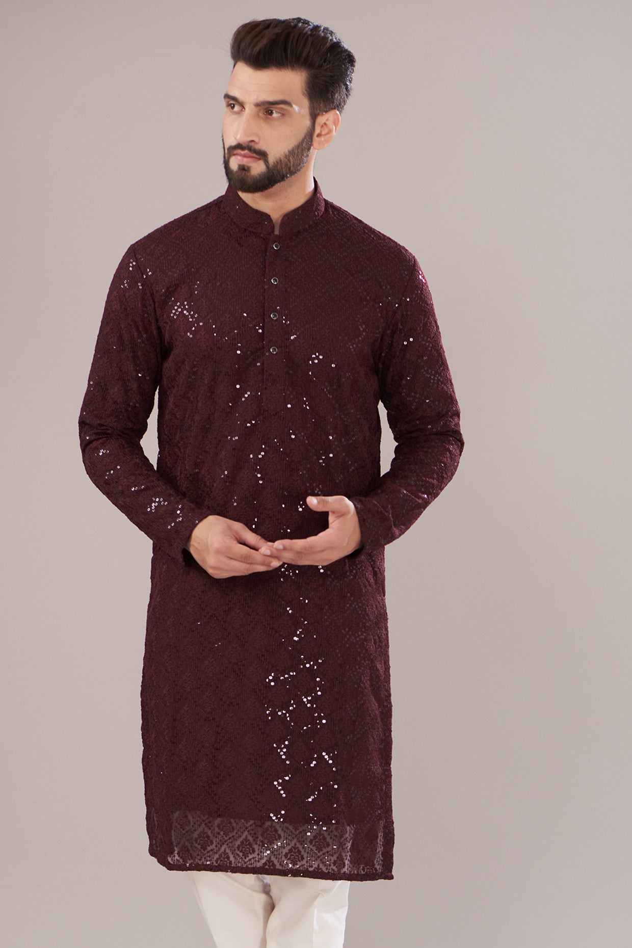 Maroon Georgette Embroidered Kurta - kasbahmen