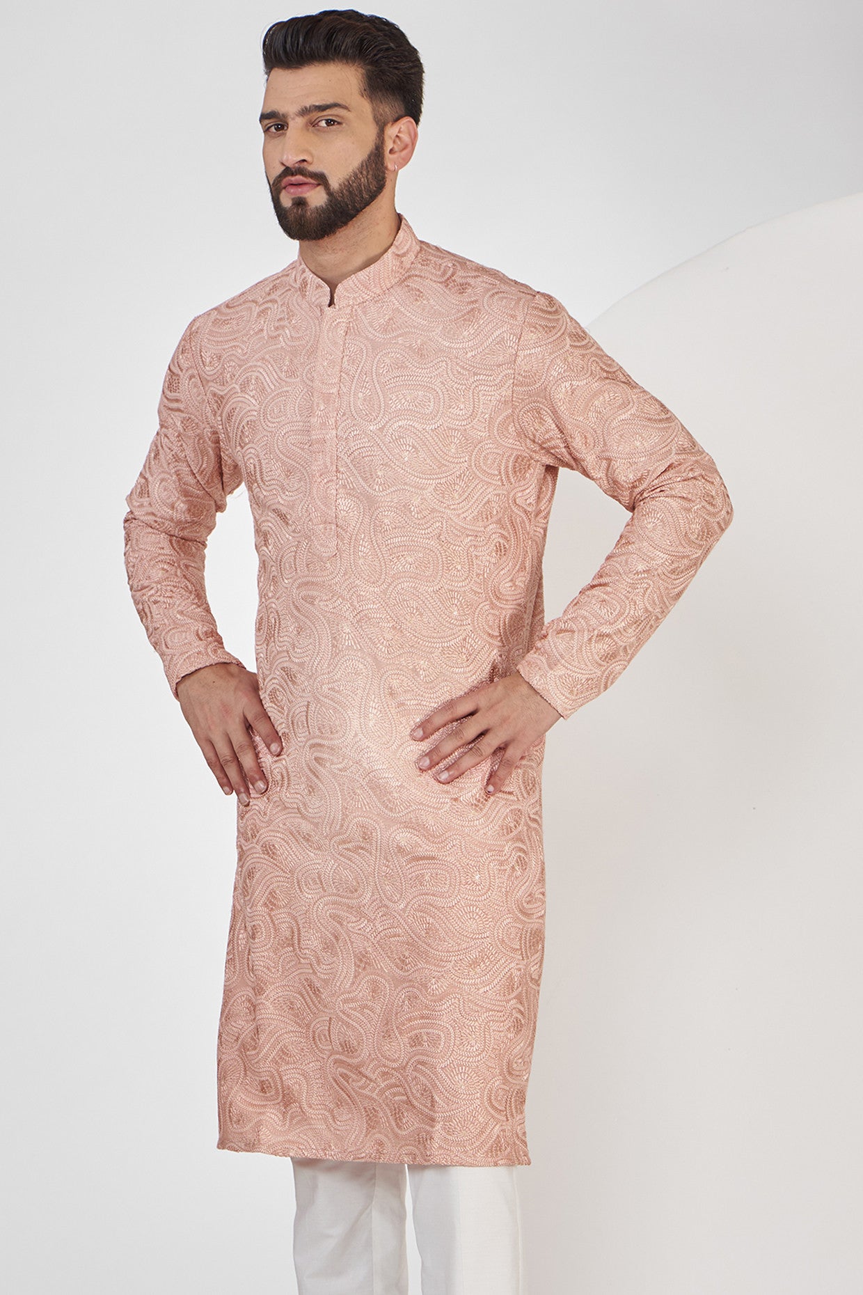 Peach Chikankari Kurta - kasbahmen