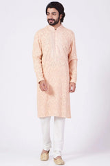 Peach Hand Embroidered Kurta - kasbahmen