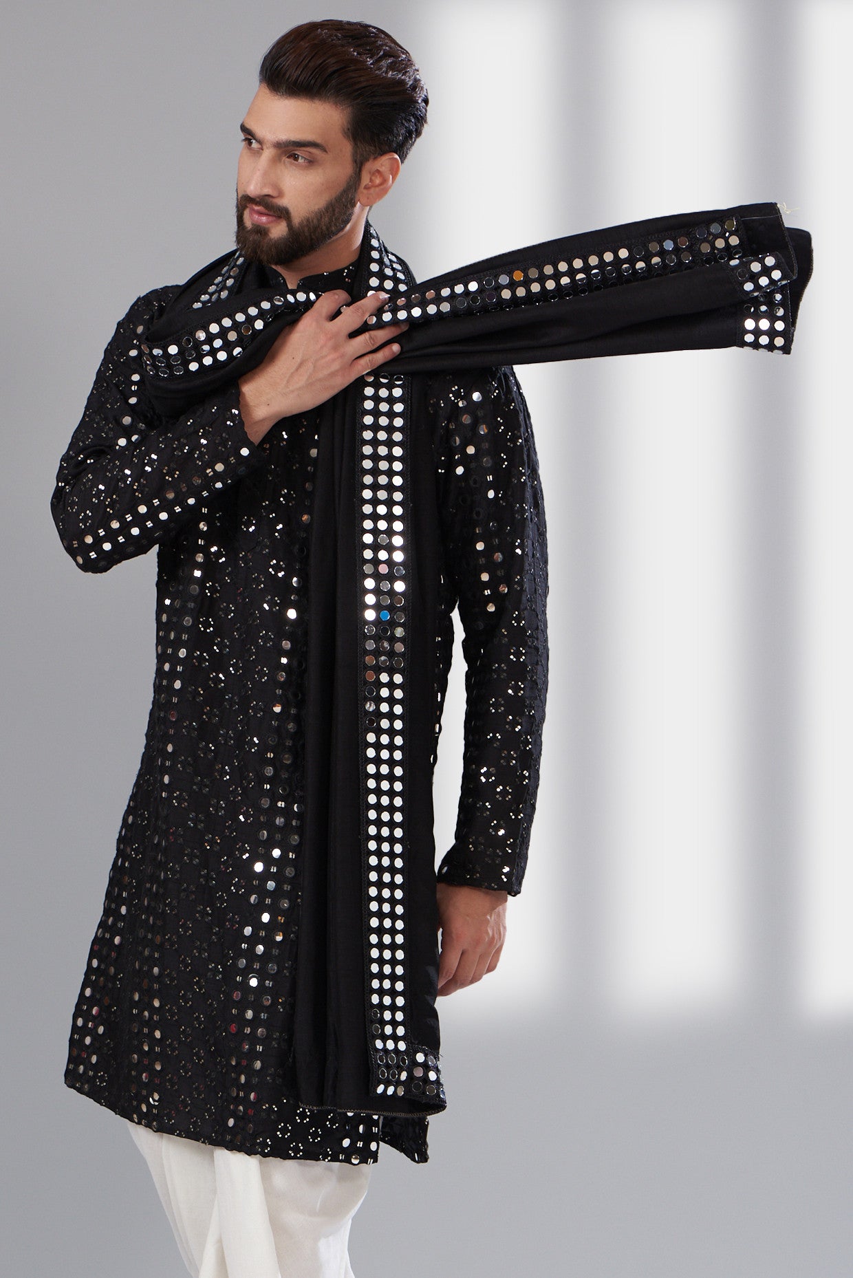 Signature Mirrorwork Kurta with stole - kasbahmen