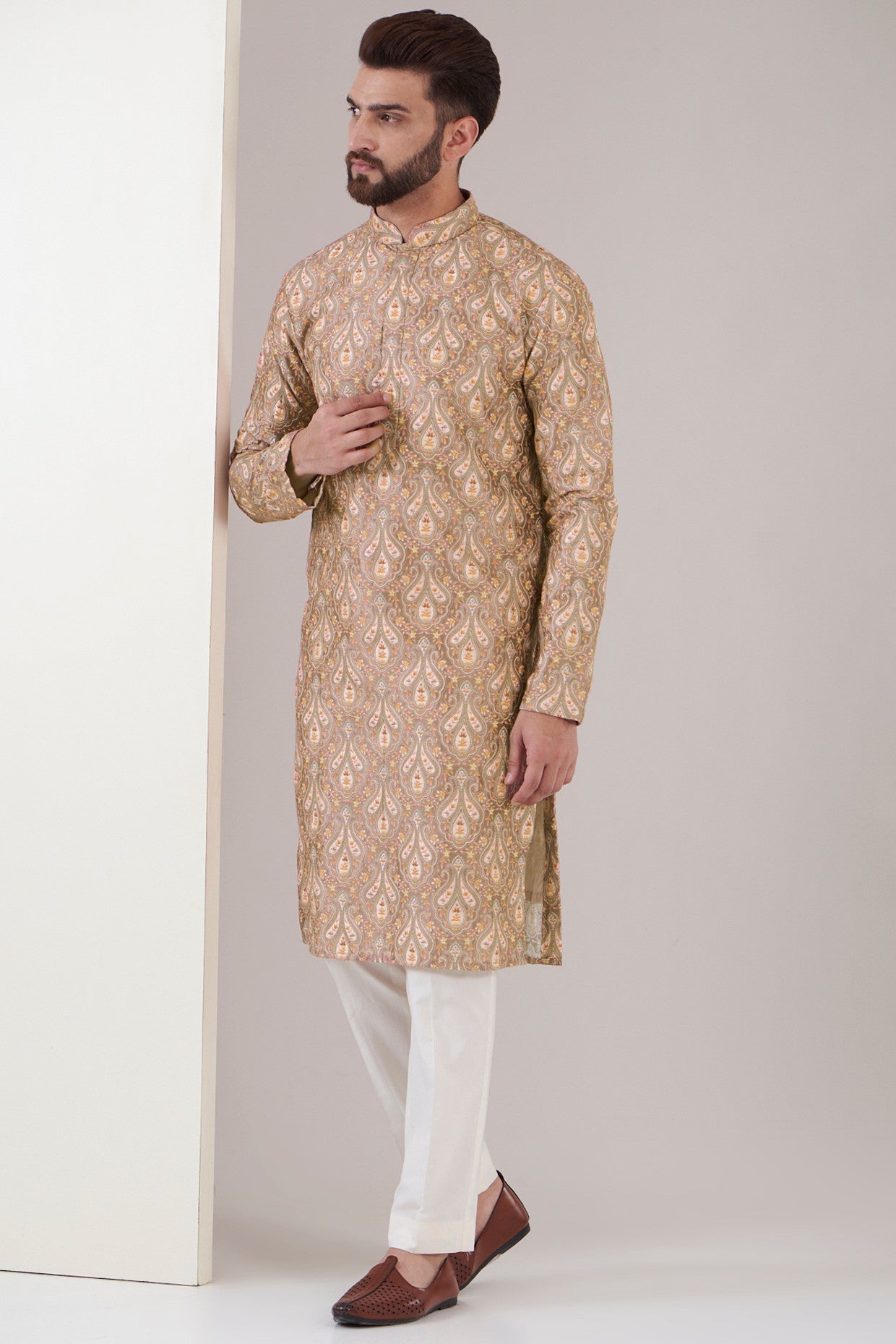 Tan Brown embroidred kurta - kasbahmen