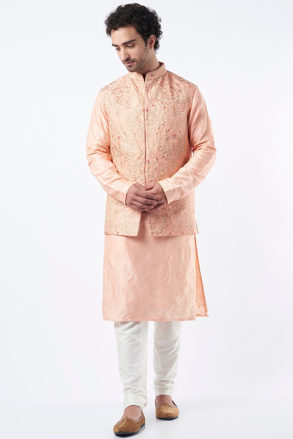 Peach Embroidered Bundi Jacket - kasbahmen