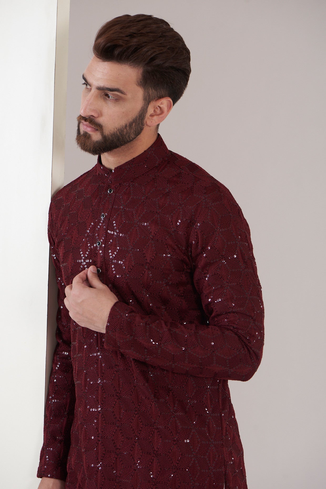 Maroon chikankari kurta - kasbahmen