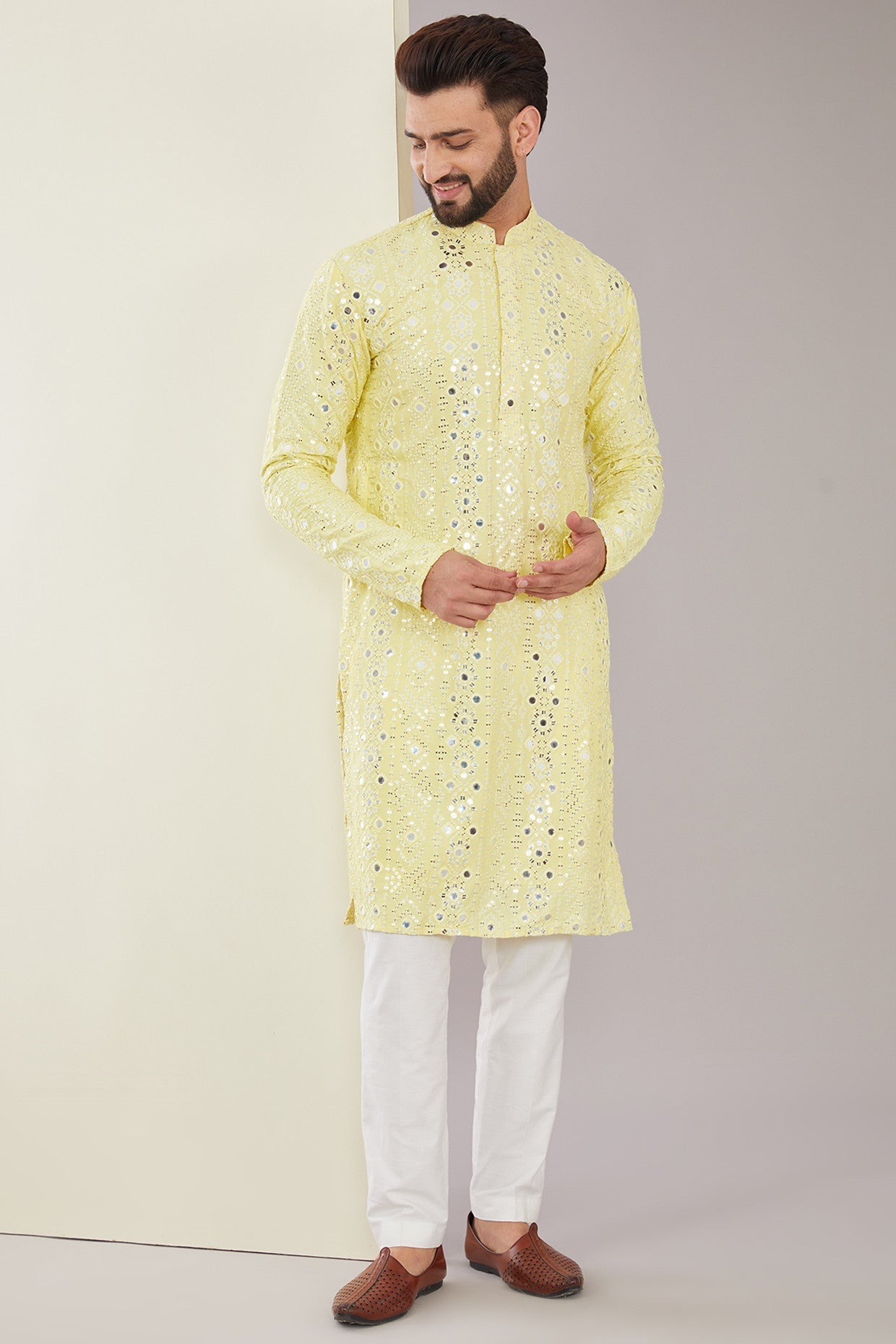 Signature Yellow Mirrorwork Kurta - kasbahmen