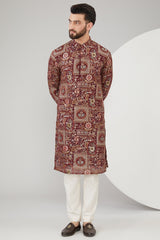 Maroon Georgette Floral Embroidered Kurta - kasbahmen