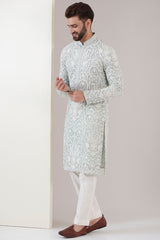 Powder blue thread work kurta - kasbahmen