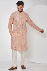 Peach Mirrorwork Kurta - kasbahmen