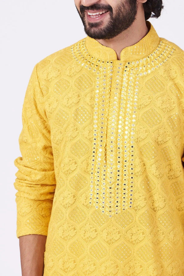 Yellow Hand Embroidered Kurta - kasbahmen