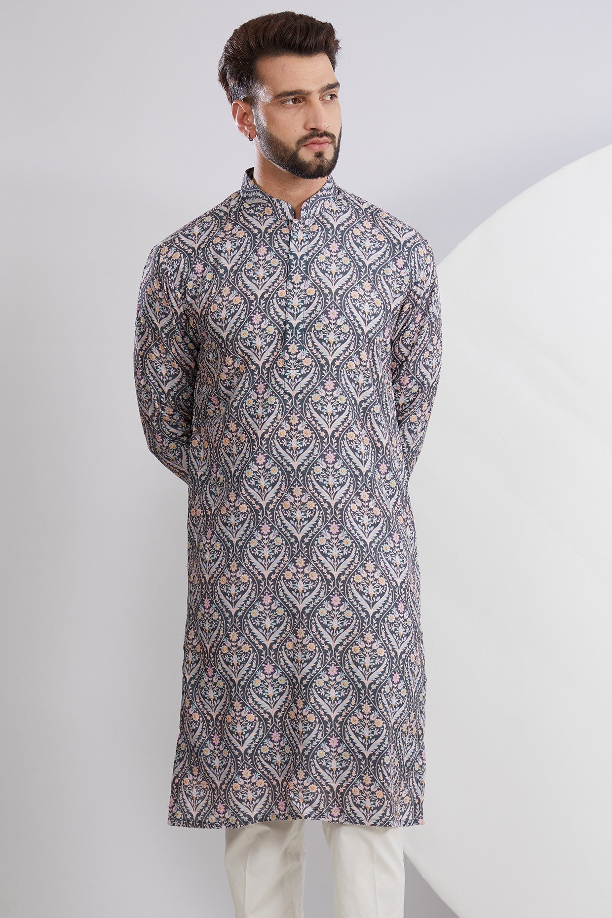 Grey Multi-Embroidered Kurta - kasbahmen