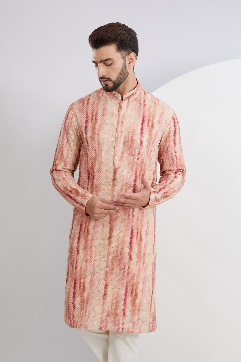 Pink and white embroidered Kurta - kasbahmen