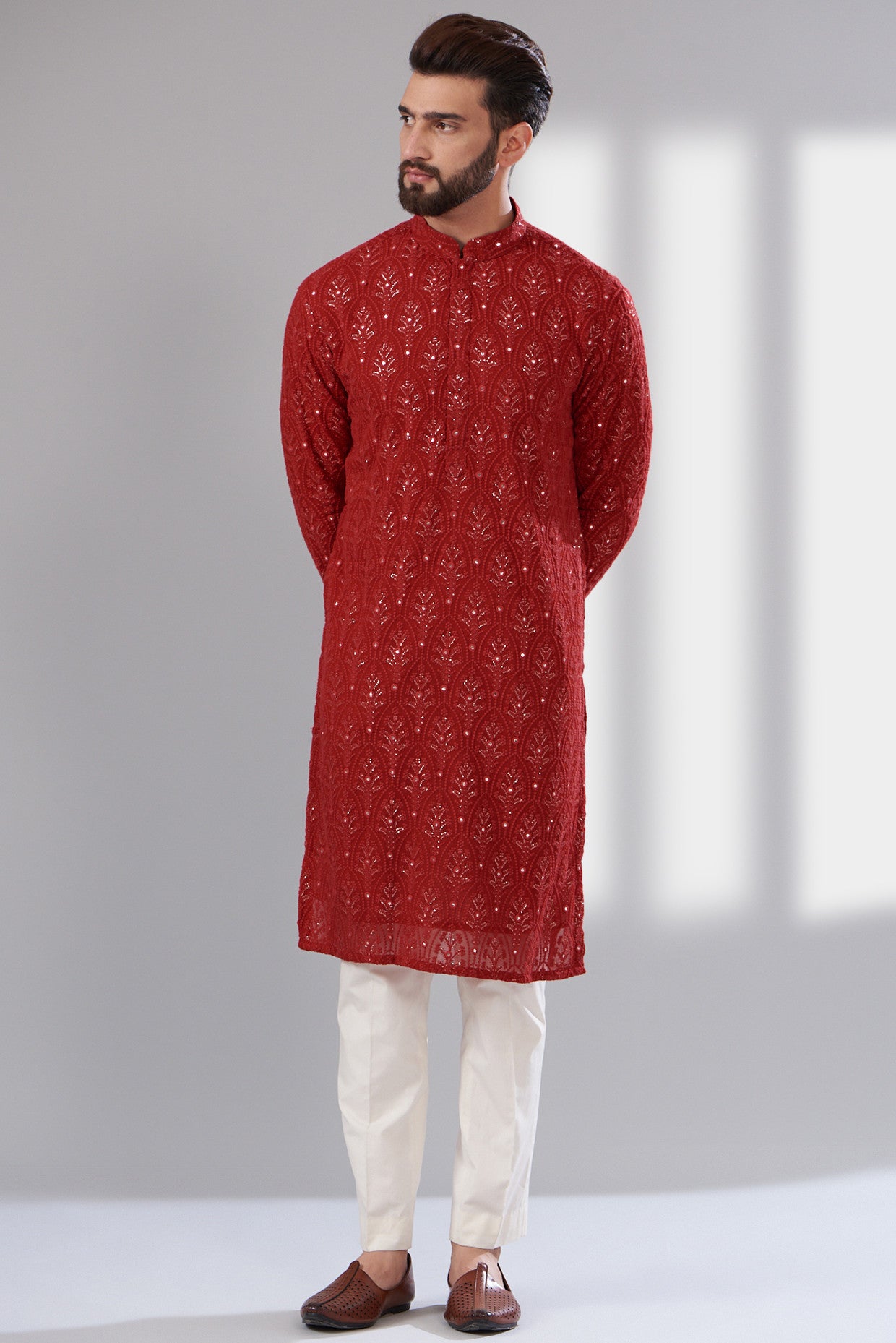 Red Chikankari Kurta - kasbahmen