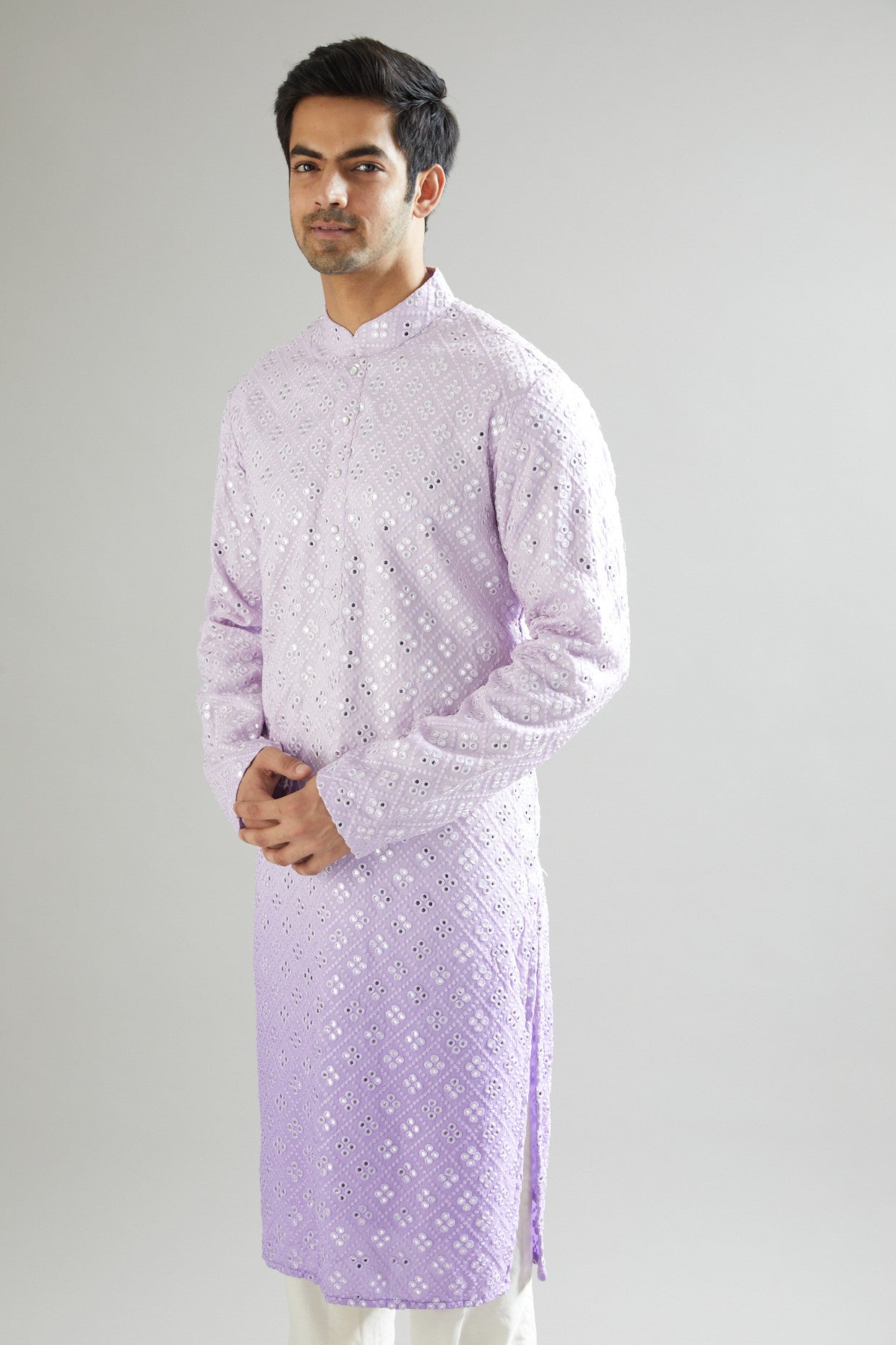 Purple Ombre Shaded & Embroidered Kurta - kasbahmen