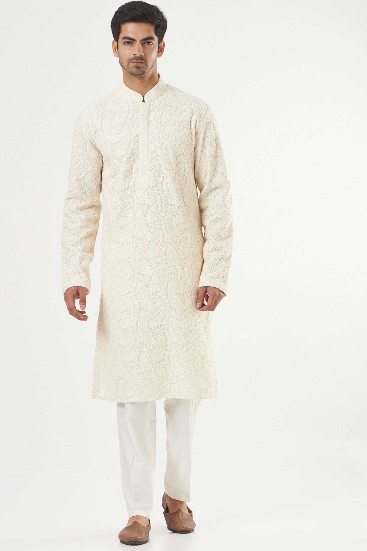 White Chikankari Kurta - kasbahmen