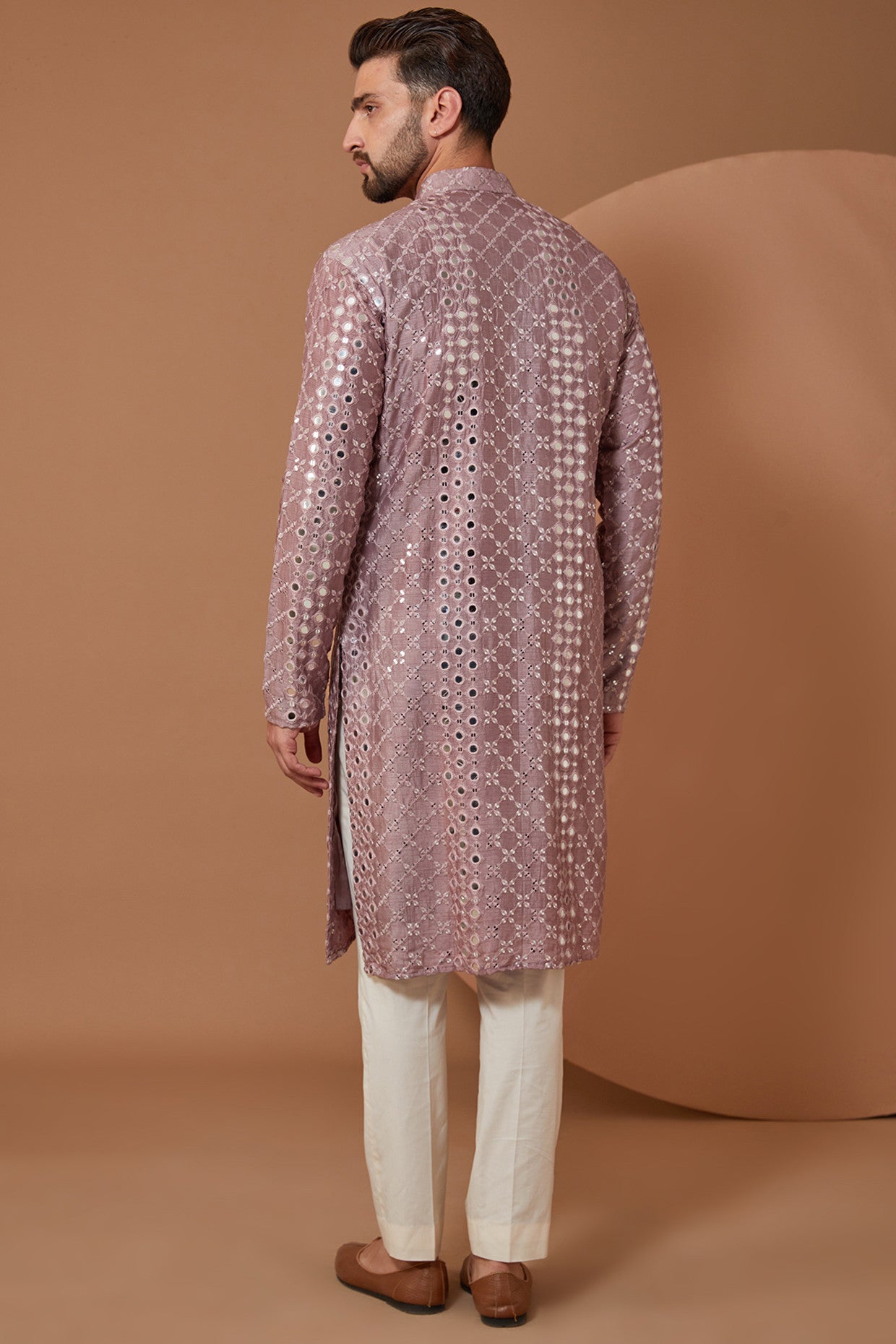 Sunset Lilac Signature Mirrorwork Kurta - kasbahmen