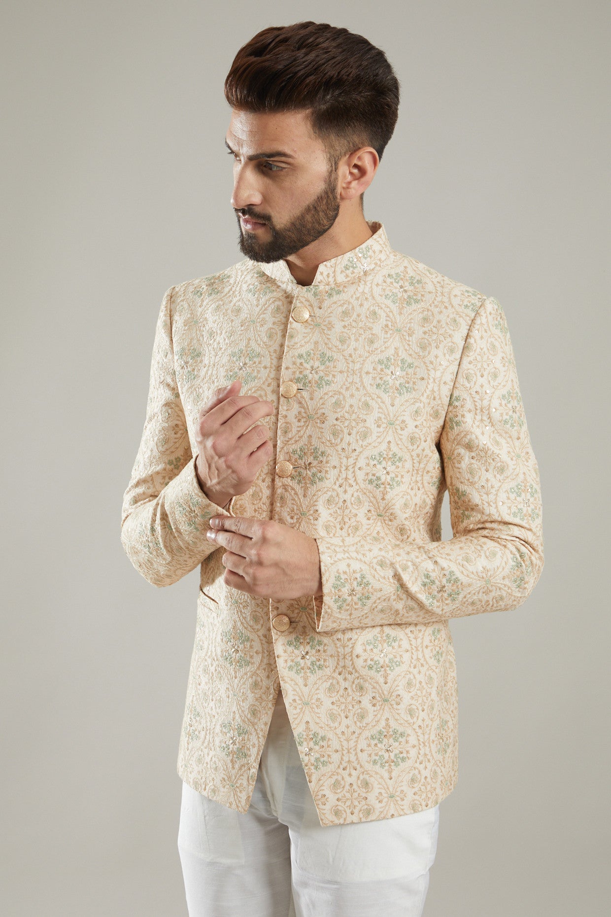 Blush Pink Embroidered Bandhgala Jacket - kasbahmen