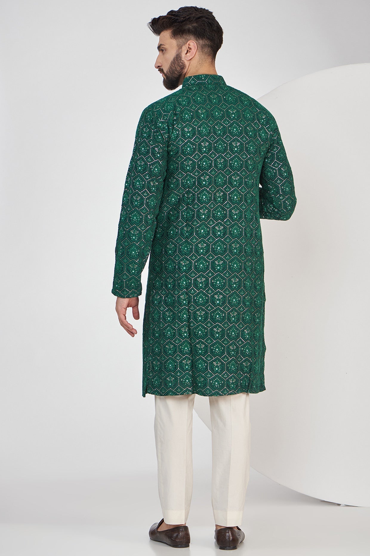 Bottle Green Chikankari Kurta - kasbahmen