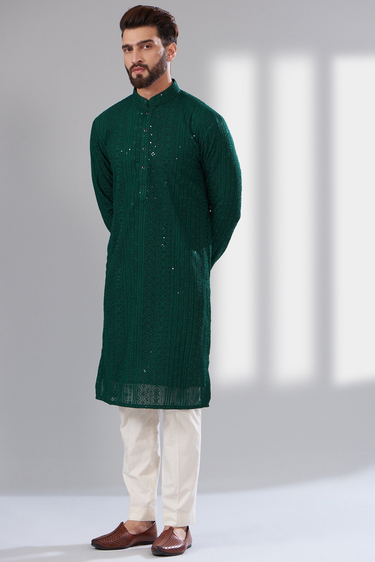 Bottle green chikankari kurta - kasbahmen