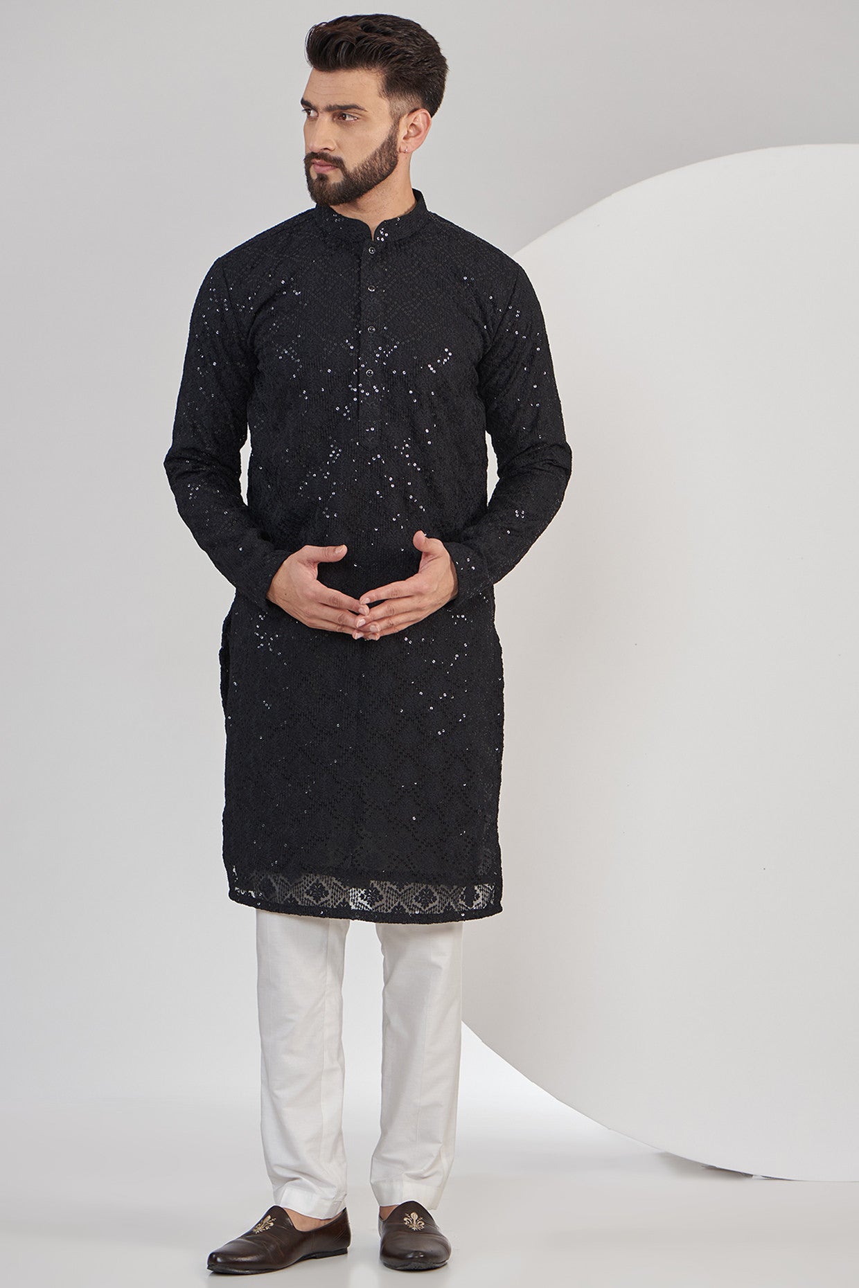 Black Chikhankari Kurta - kasbahmen