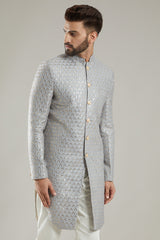 Silver Silk Indo Western Jacket - kasbahmen