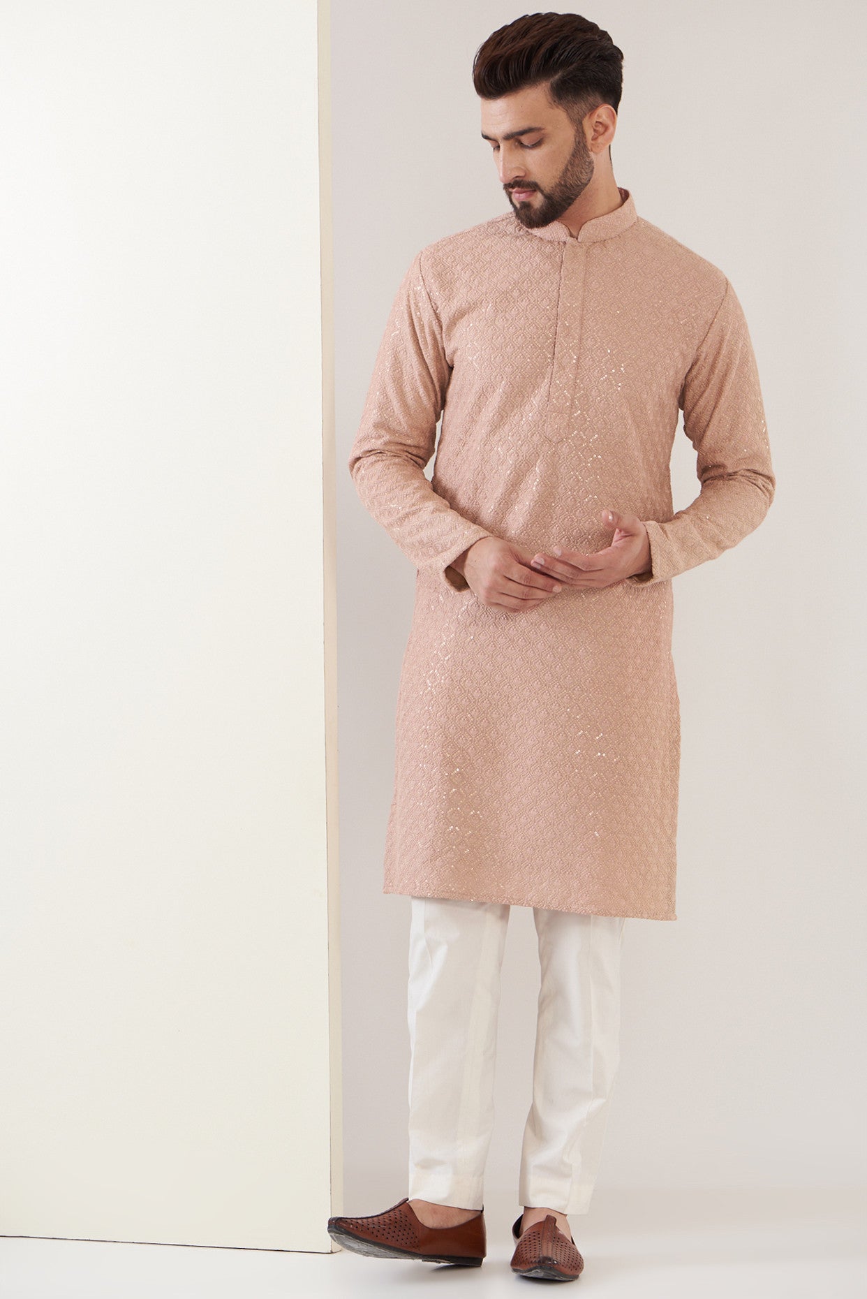 Mud pink chikankari kurta - kasbahmen