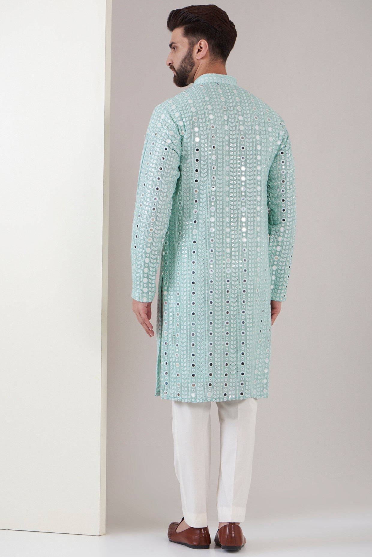 Ice Blue Mirror work Kurta - kasbahmen