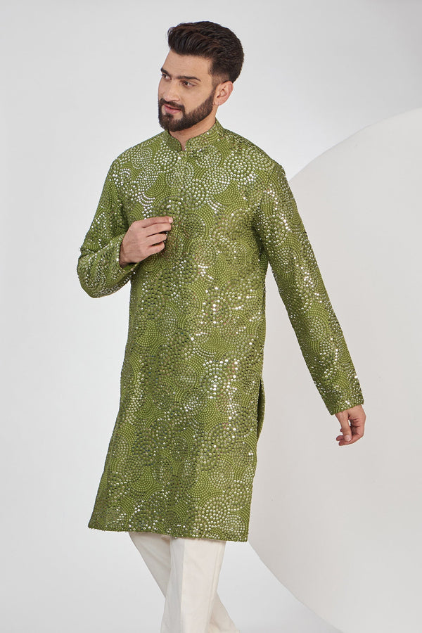 Mehndi green sequenced kurta