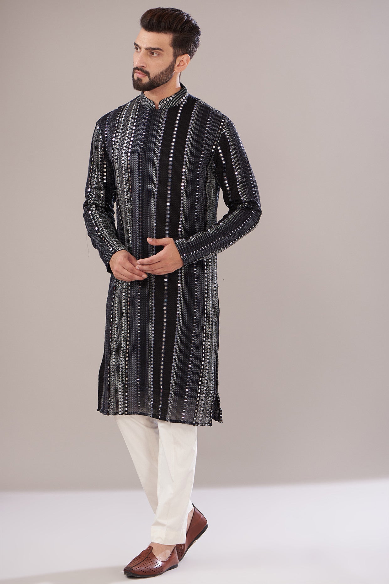 Black Georgette Embroidered Kurta - kasbahmen