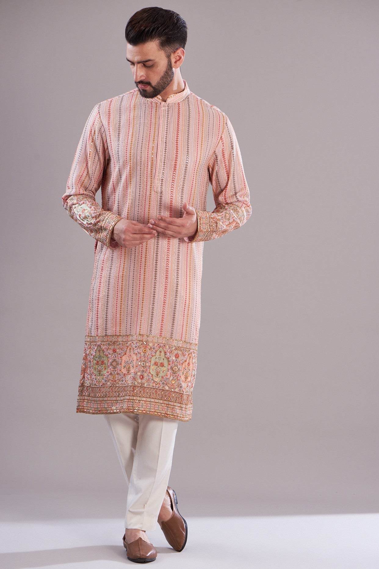 Peach multi threadwork kurta - kasbahmen