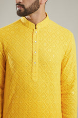 Yellow Embroidered Kurta - kasbahmen