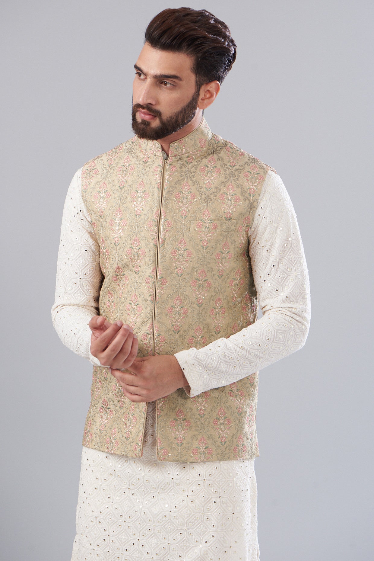 Kashmiri Embroidered Nehru Jacket - kasbahmen