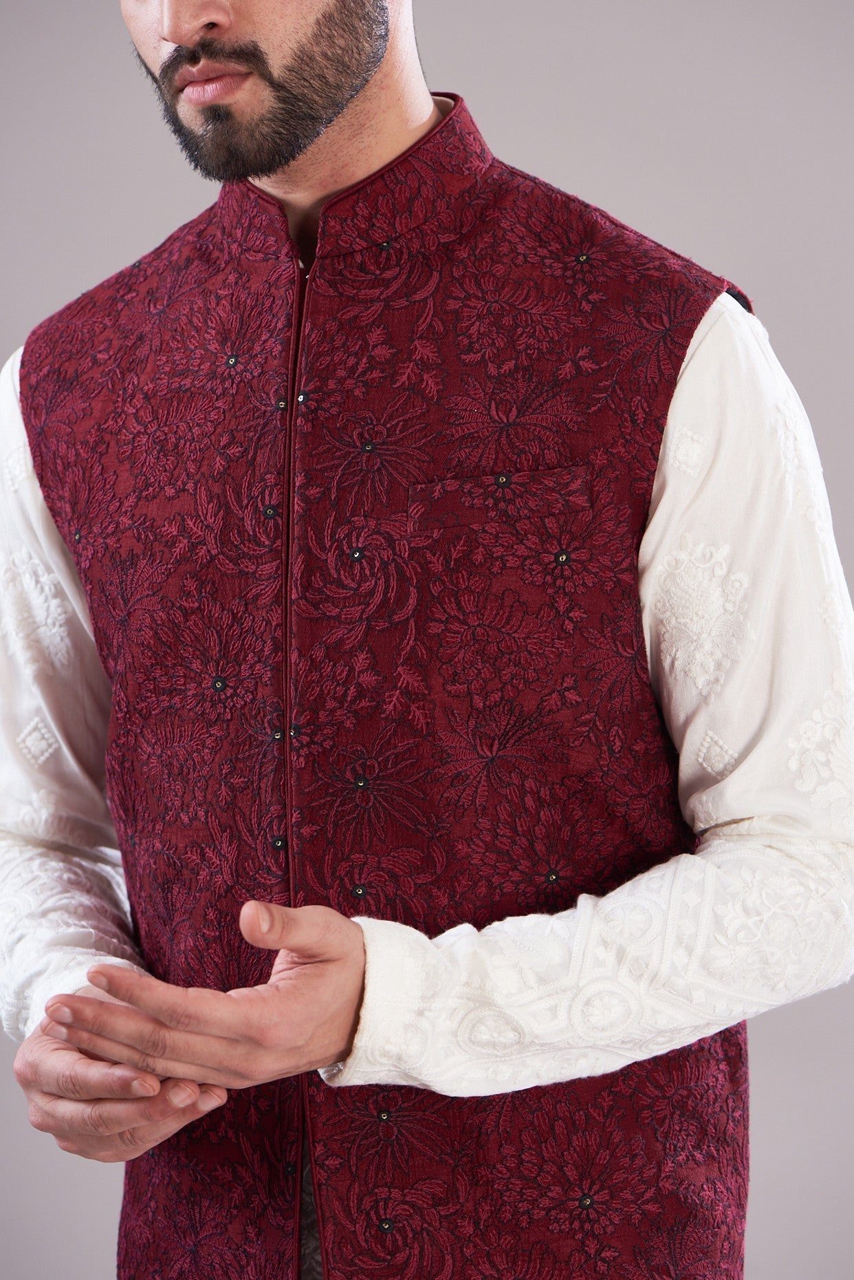 Deep red nehru jacket - kasbahmen