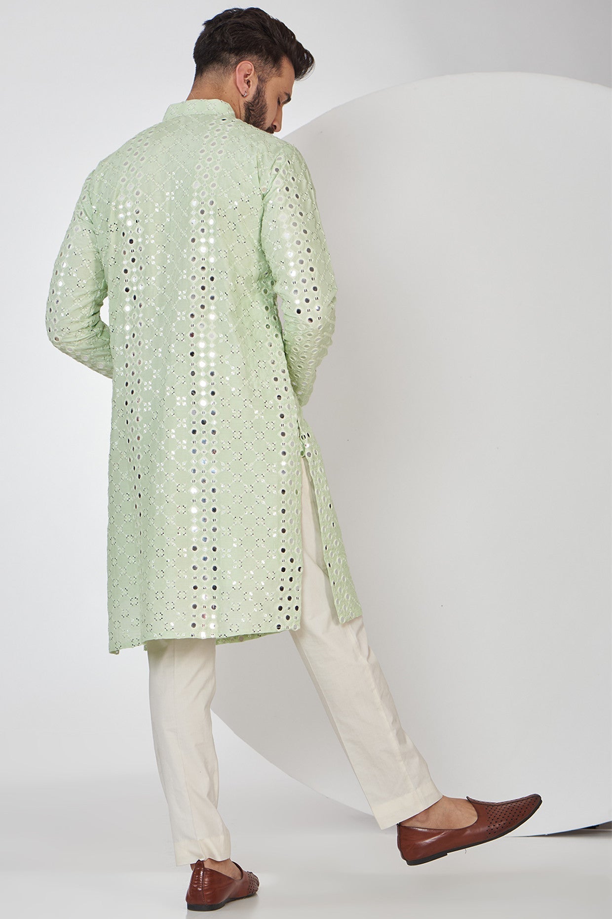 Pastel Green Mirrorwork Kurta - kasbahmen