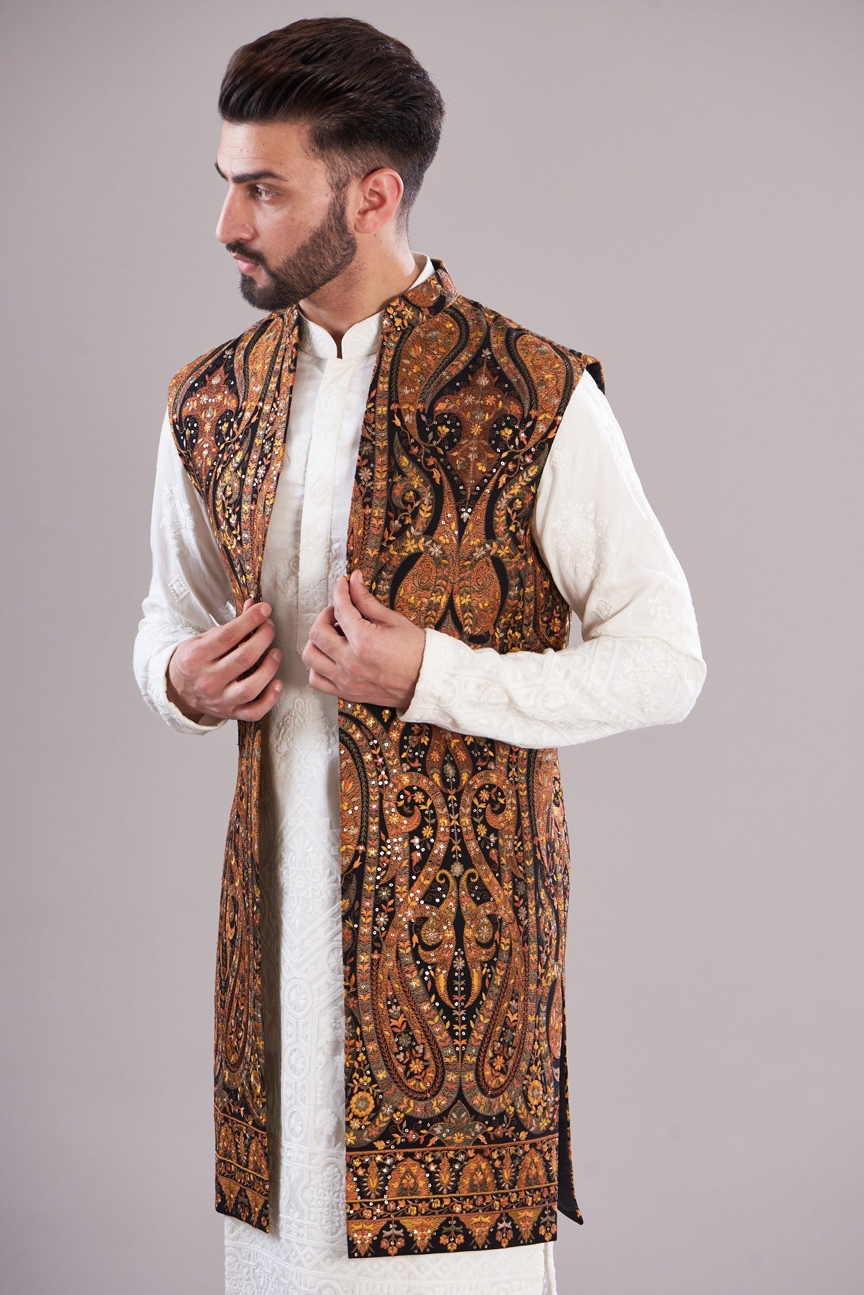 Kalamkari long open shrug - kasbahmen