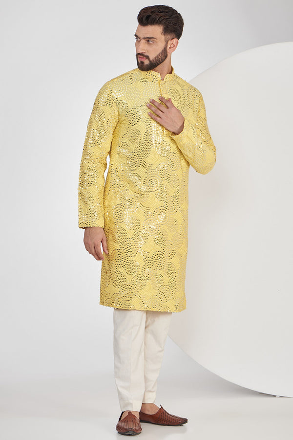 Yellow Embroidered Kurta with intricate sequins work